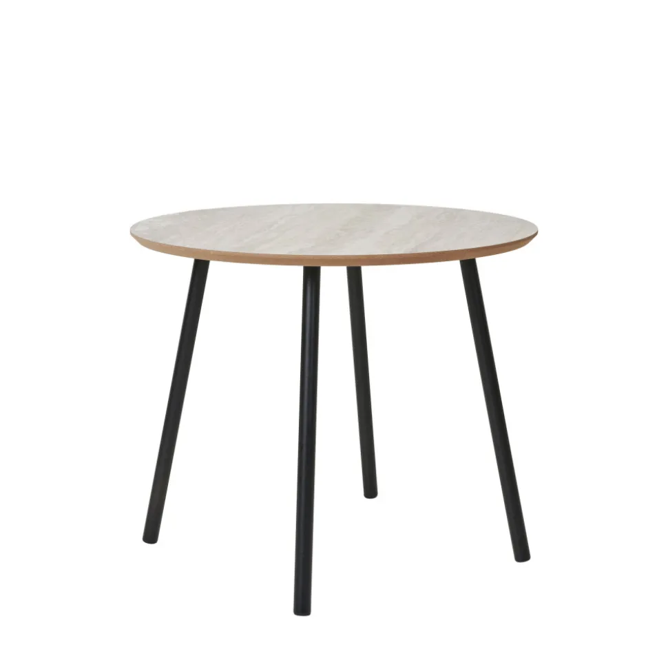 AALST Table d'appoint ronde effet travertin et métal ø55cm