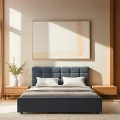 ACARA Lit coffre matelassé en tissu 140x190cm