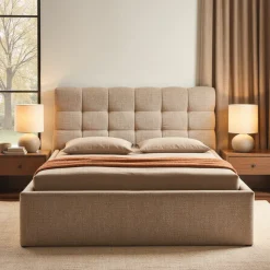 ACARA Lit coffre matelassé en tissu 140x190cm