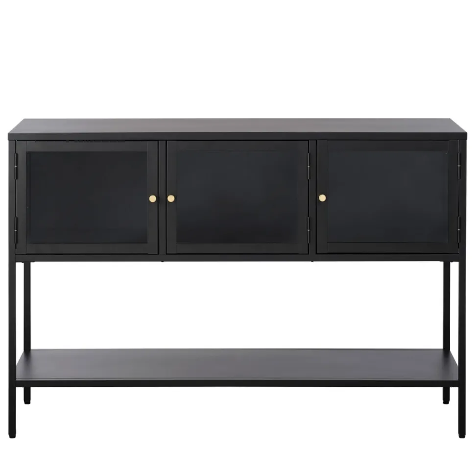 ADARE Buffet 3 portes en verre trempé et métal L132cm