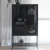 ADARE Buffet haut 2 portes en verre trempé et métal H160cm