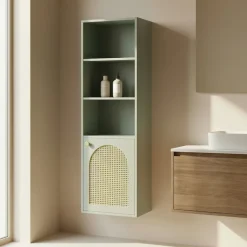 ALI Colonne de rangement suspendue en bois et cannage H135cm