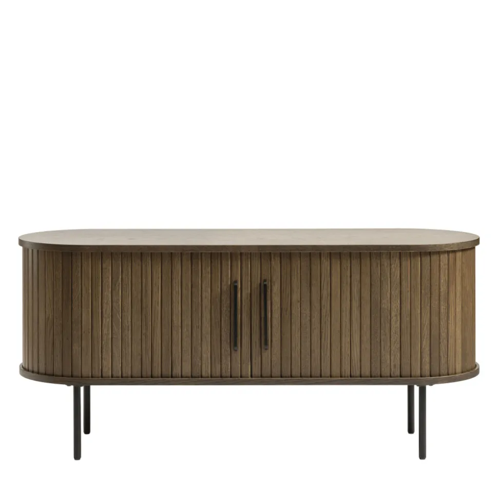 ALICIA Meuble tv 2 portes aux angles arrondis en bois et métal L120cm