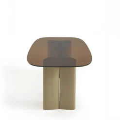 ALTY Table à manger 8 personnes en verre et pieds bois vert