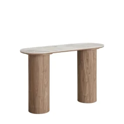 ATHENS Console aux bords arrondis effet marbre et bois L120cm