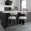 BADALONA Tabouret de bar en tissu bouclette pieds beiges H65cm