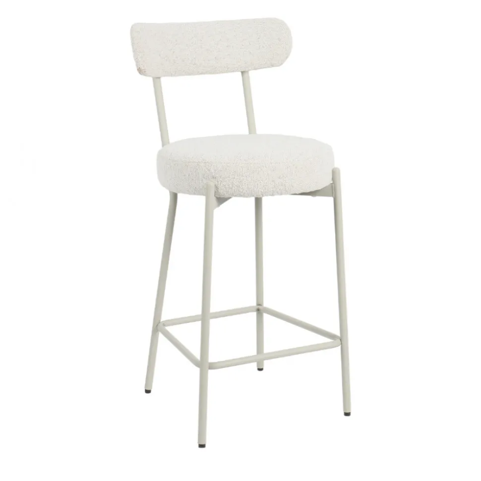 BADALONA Tabouret de bar en tissu bouclette pieds beiges H65cm