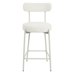 BADALONA Tabouret de bar en tissu bouclette pieds beiges H65cm
