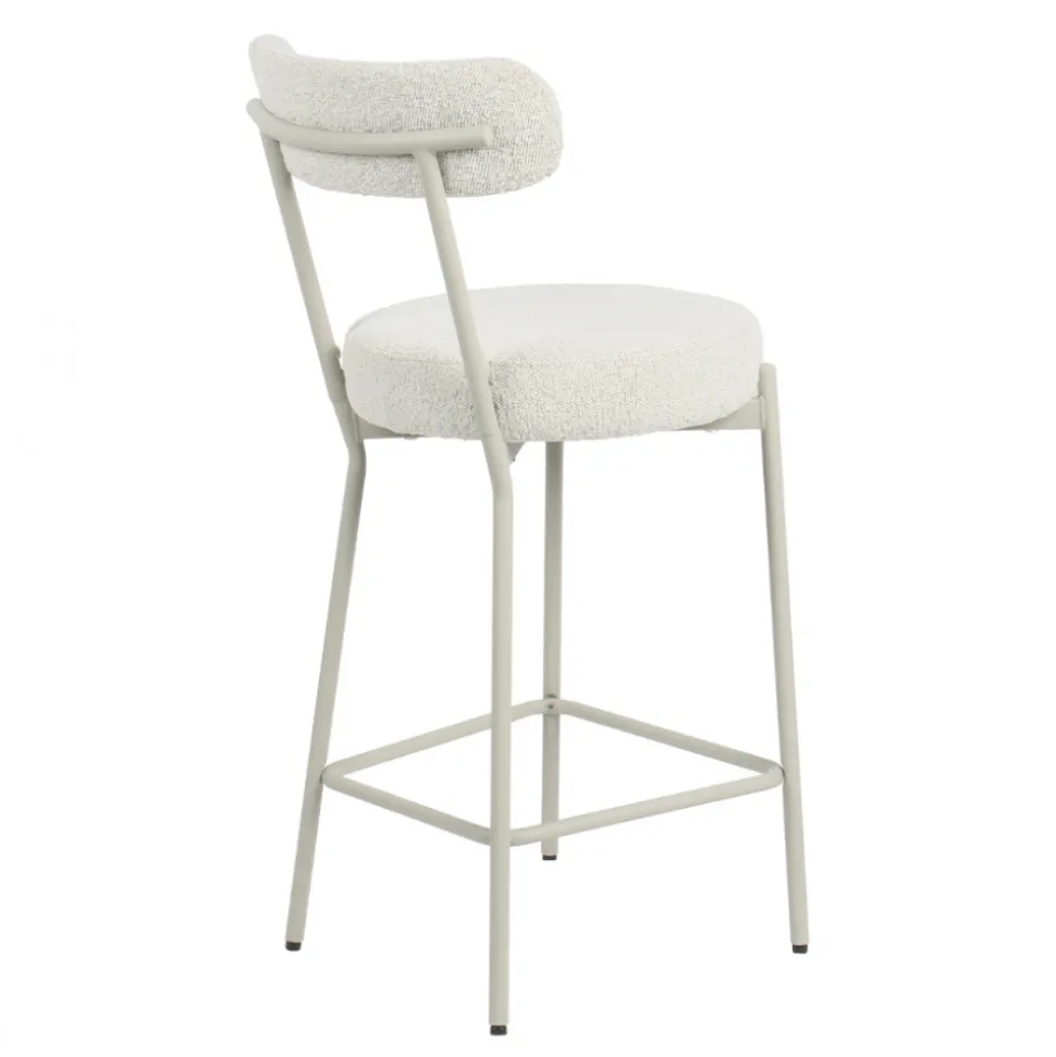 BADALONA Tabouret de bar en tissu bouclette pieds beiges H65cm