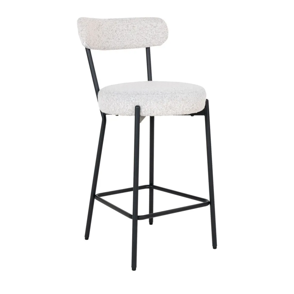 BADALONA Tabouret de bar en tissu bouclette et métal H65cm