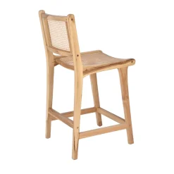BASUKI Lot de 2 tabourets de bar en teck et cannage H65cm