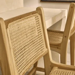 BASUKI Lot de 2 tabourets de bar en teck et cannage H65cm