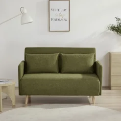 BELUSHI Canapé convertible 2 places en tissu pieds bois clair