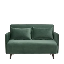 BELUSHI Canapé convertible 2 places en velours pieds bois foncé