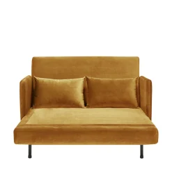 BELUSHI Canapé convertible 2 places en velours pieds bois foncé