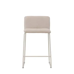 BISBEE Lot de 2 tabourets de bar en tissu bouclette pieds beiges H65cm