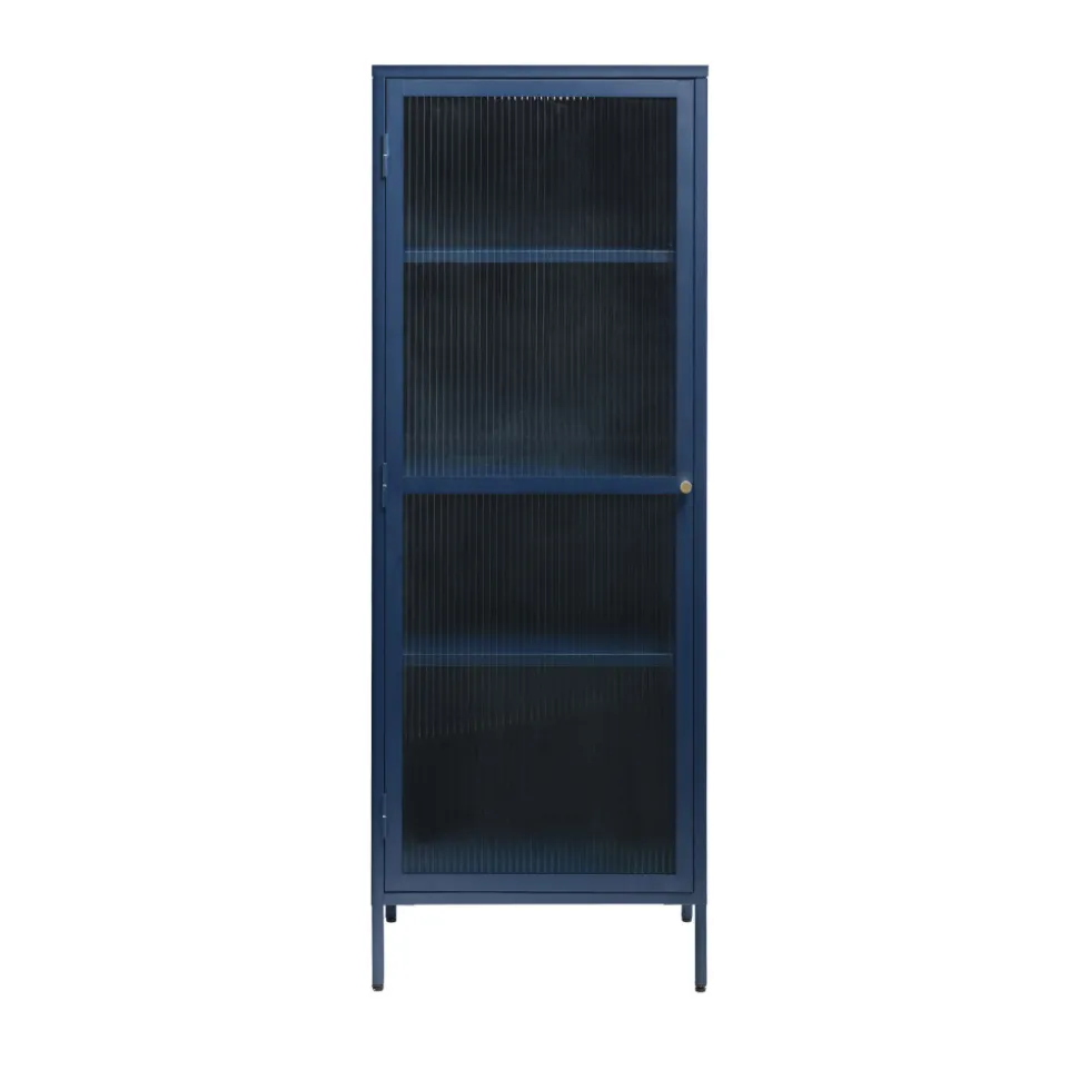 BJORN Colonne de rangement 1 porte en verre strié et métal H160cm