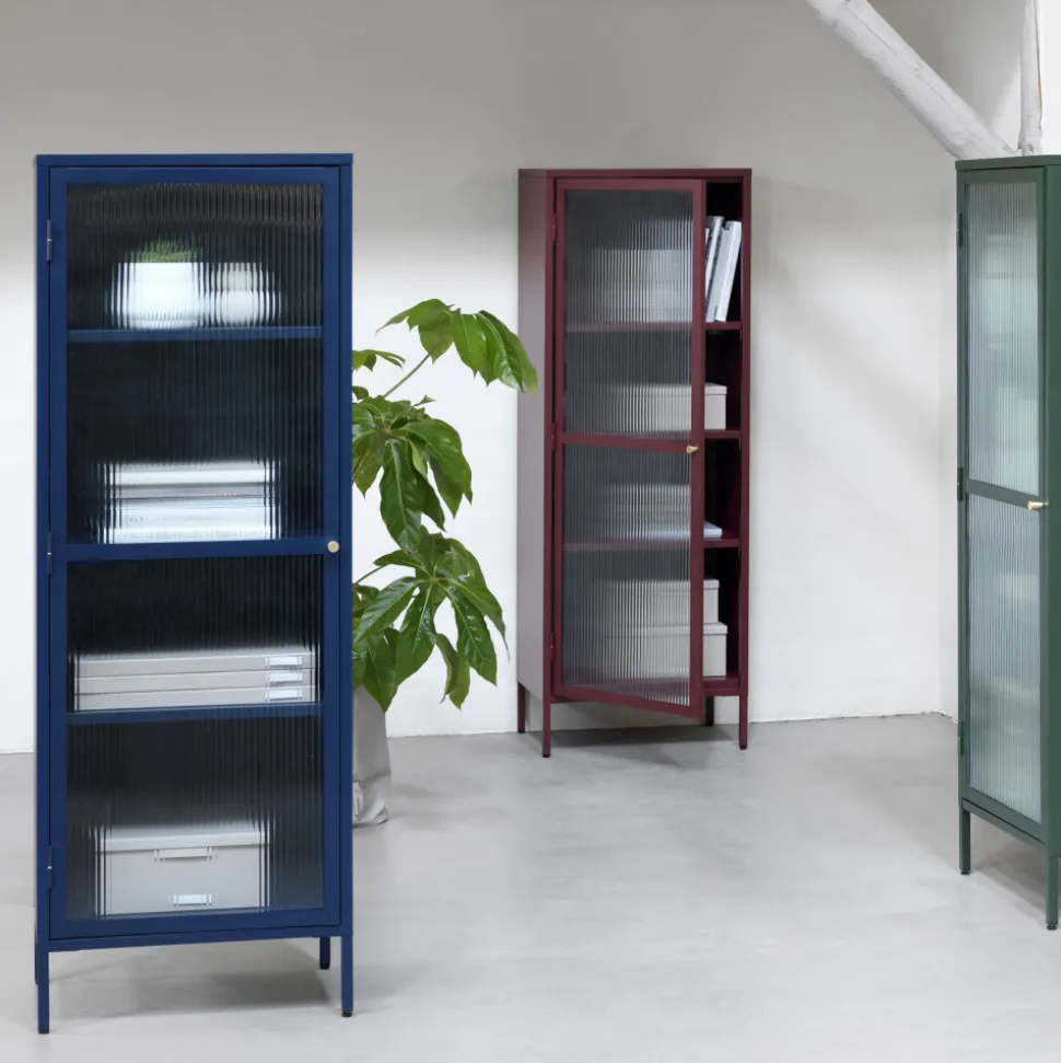 BJORN Colonne de rangement 1 porte en verre strié et métal H160cm
