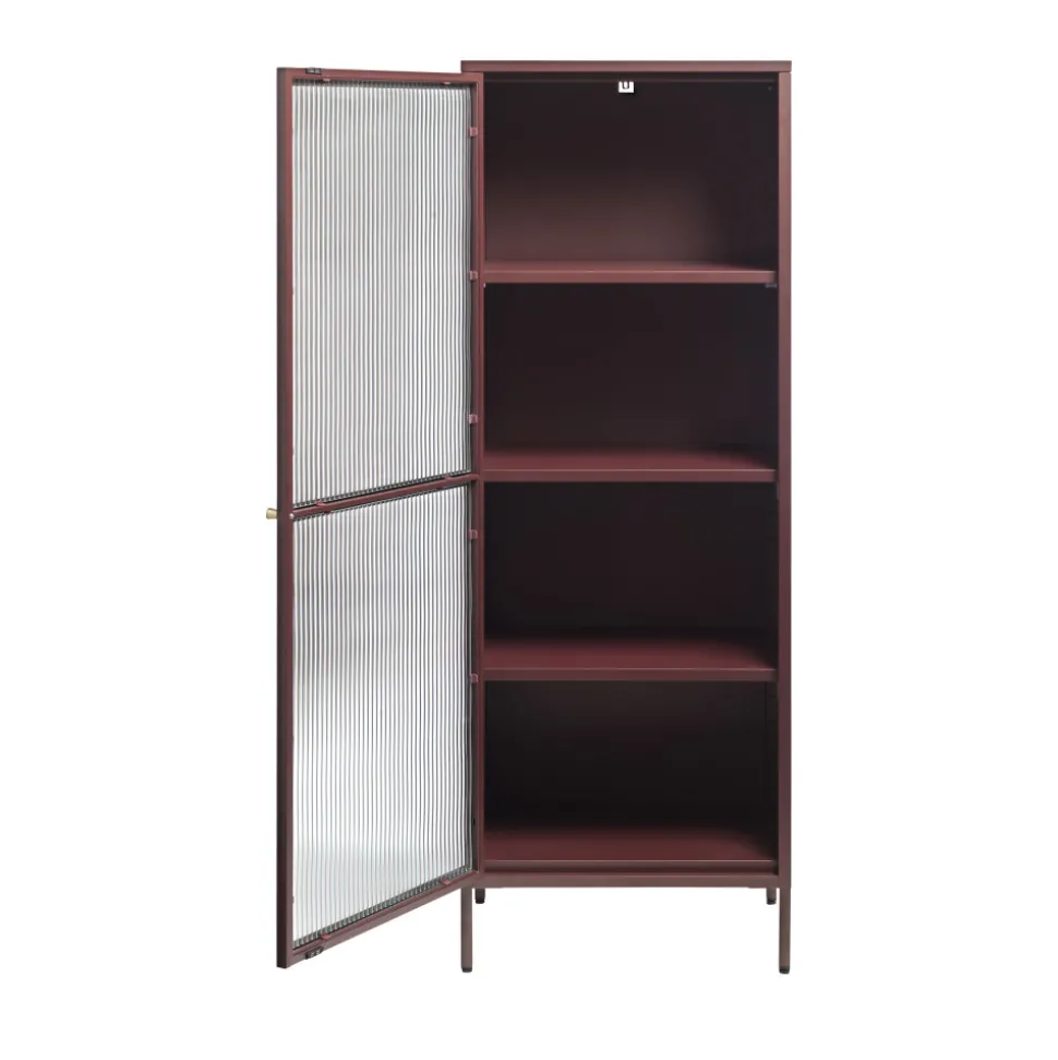 BJORN Colonne de rangement 1 porte en verre strié et métal H160cm