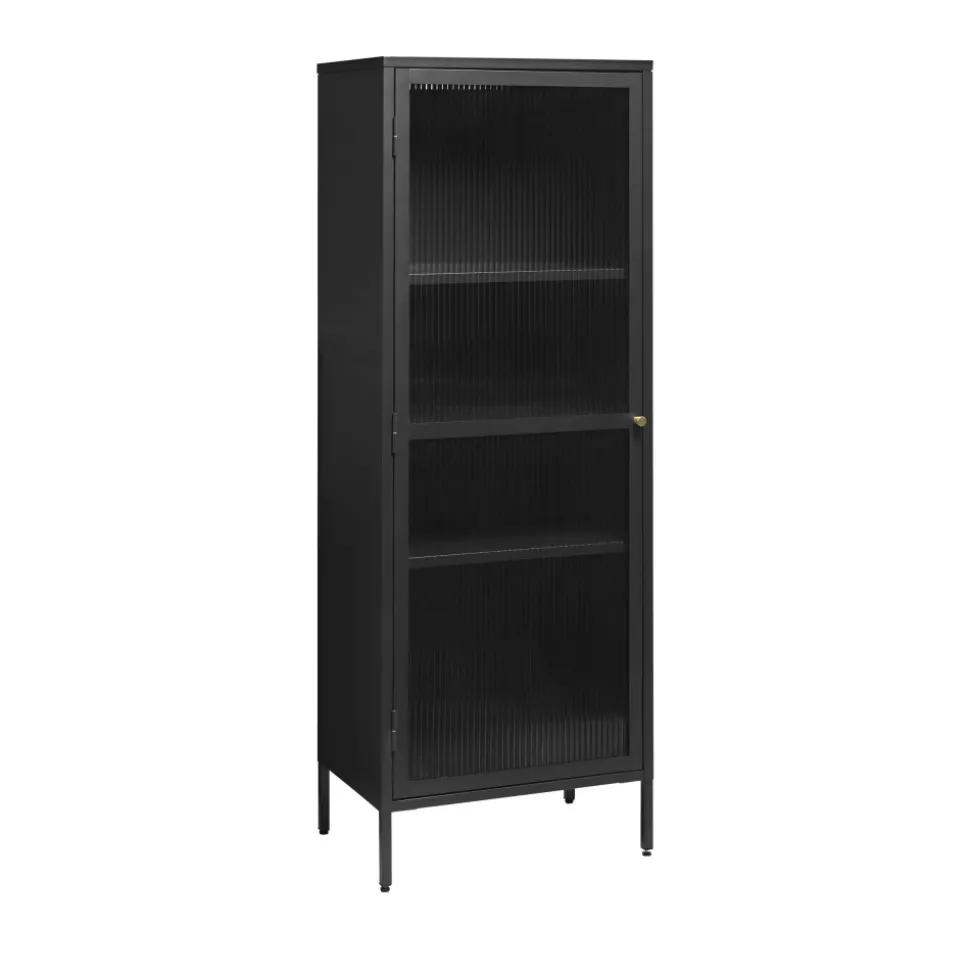 BJORN Colonne de rangement 1 porte en verre strié et métal H160cm
