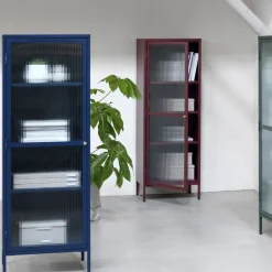 BJORN Colonne de rangement 1 porte en verre strié et métal H160cm