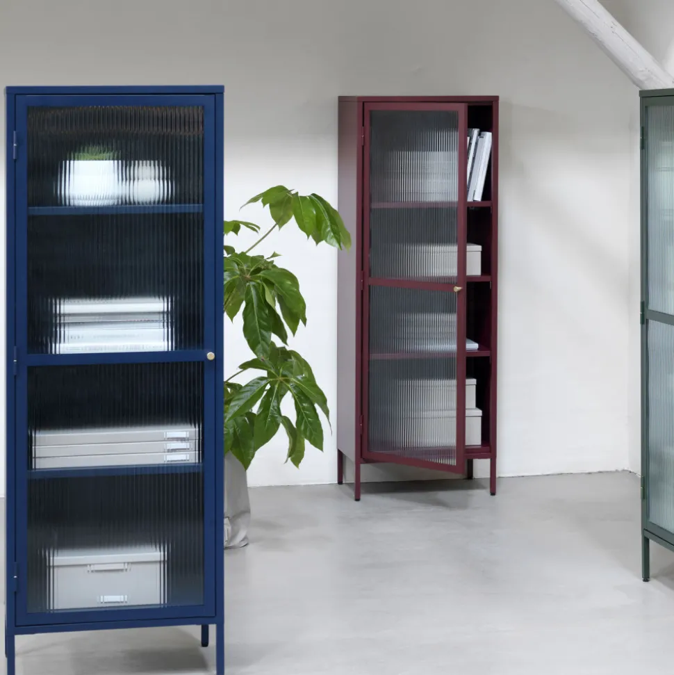 BJORN Colonne de rangement 1 porte en verre strié et métal H160cm