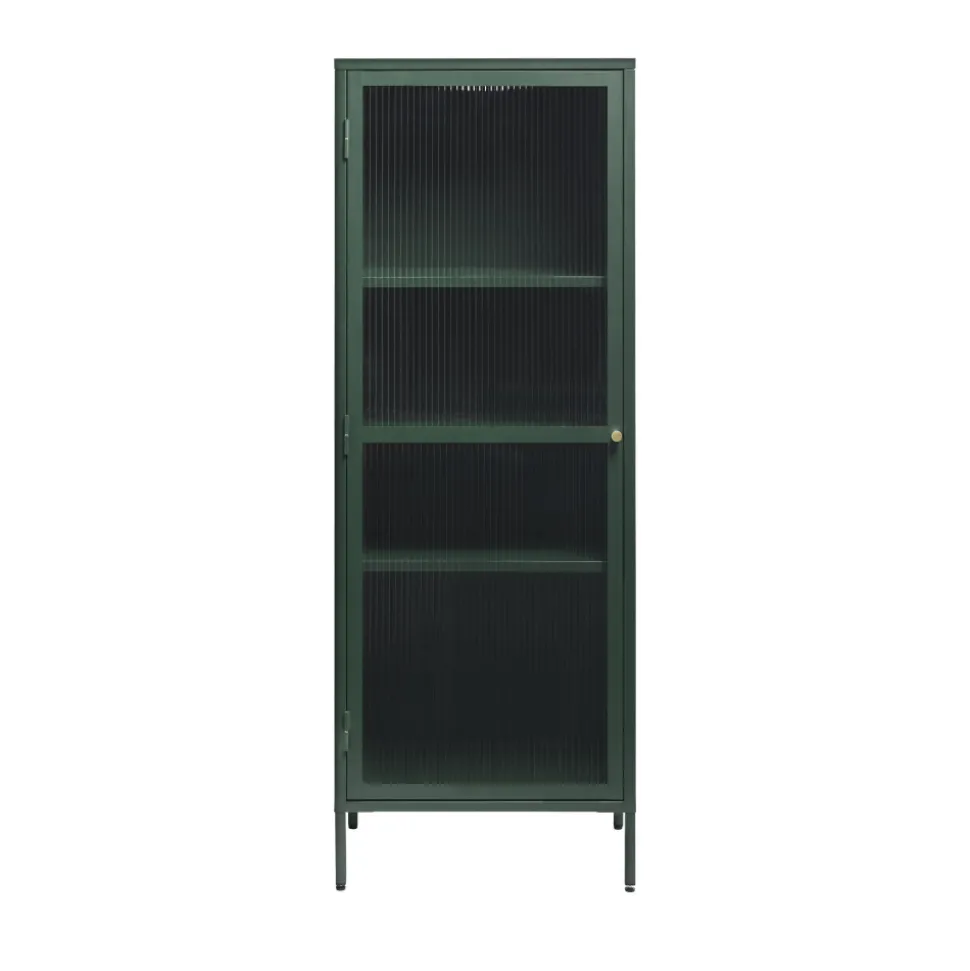 BJORN Colonne de rangement 1 porte en verre strié et métal H160cm