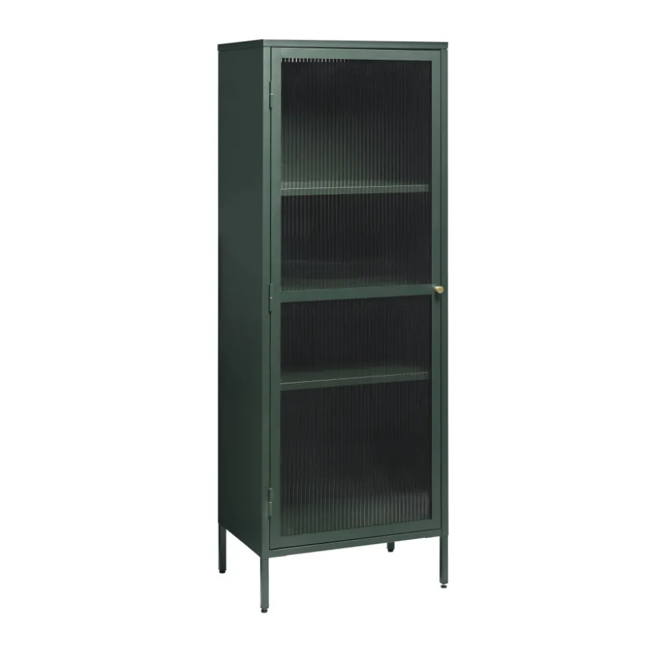 BJORN Colonne de rangement 1 porte en verre strié et métal H160cm