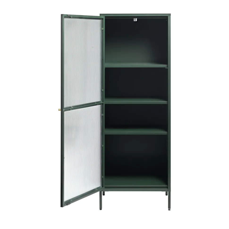 BJORN Colonne de rangement 1 porte en verre strié et métal H160cm