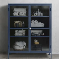 BJORN Vaisselier 2 portes en verre strié et métal H140cm
