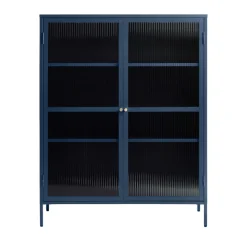 BJORN Vaisselier 2 portes en verre strié et métal H140cm