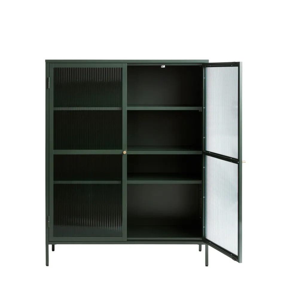 BJORN Vaisselier 2 portes en verre strié et métal H140cm