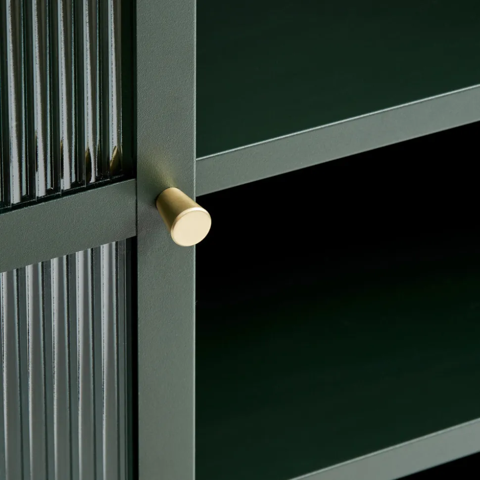 BJORN Vaisselier 2 portes en verre strié et métal H140cm