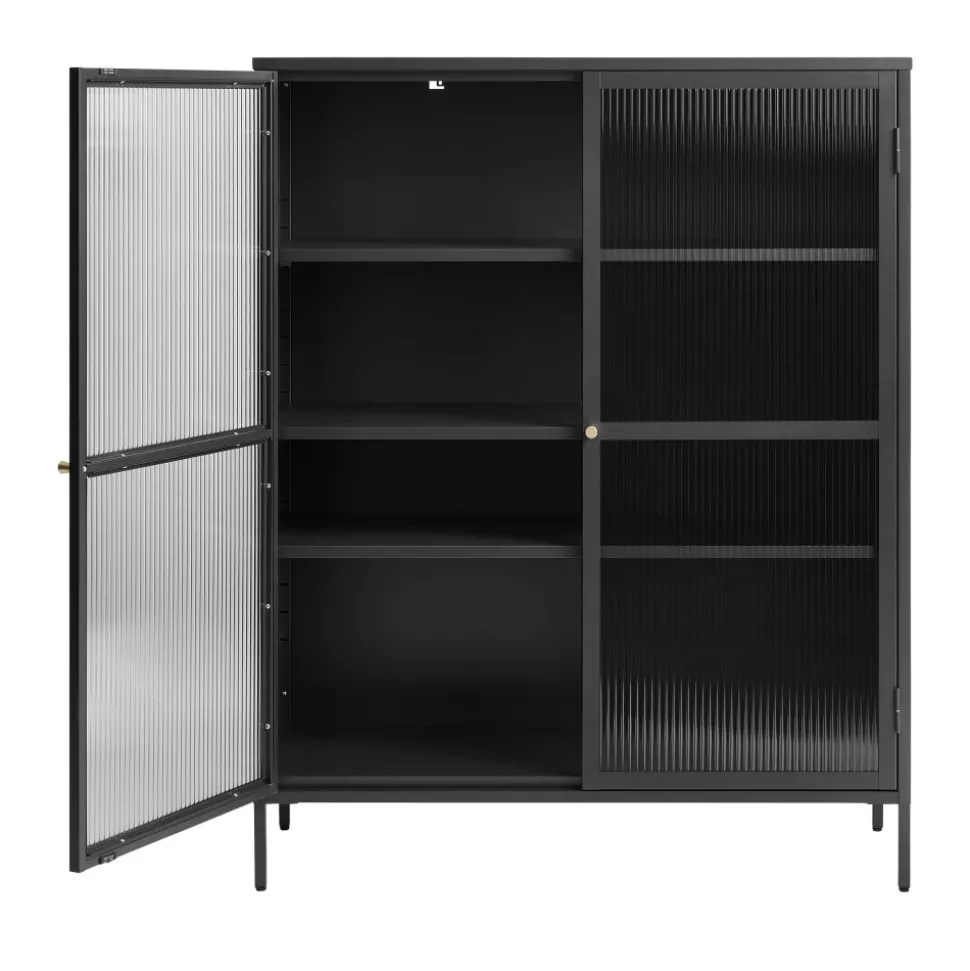 BJORN Vaisselier 2 portes en verre strié et métal H140cm