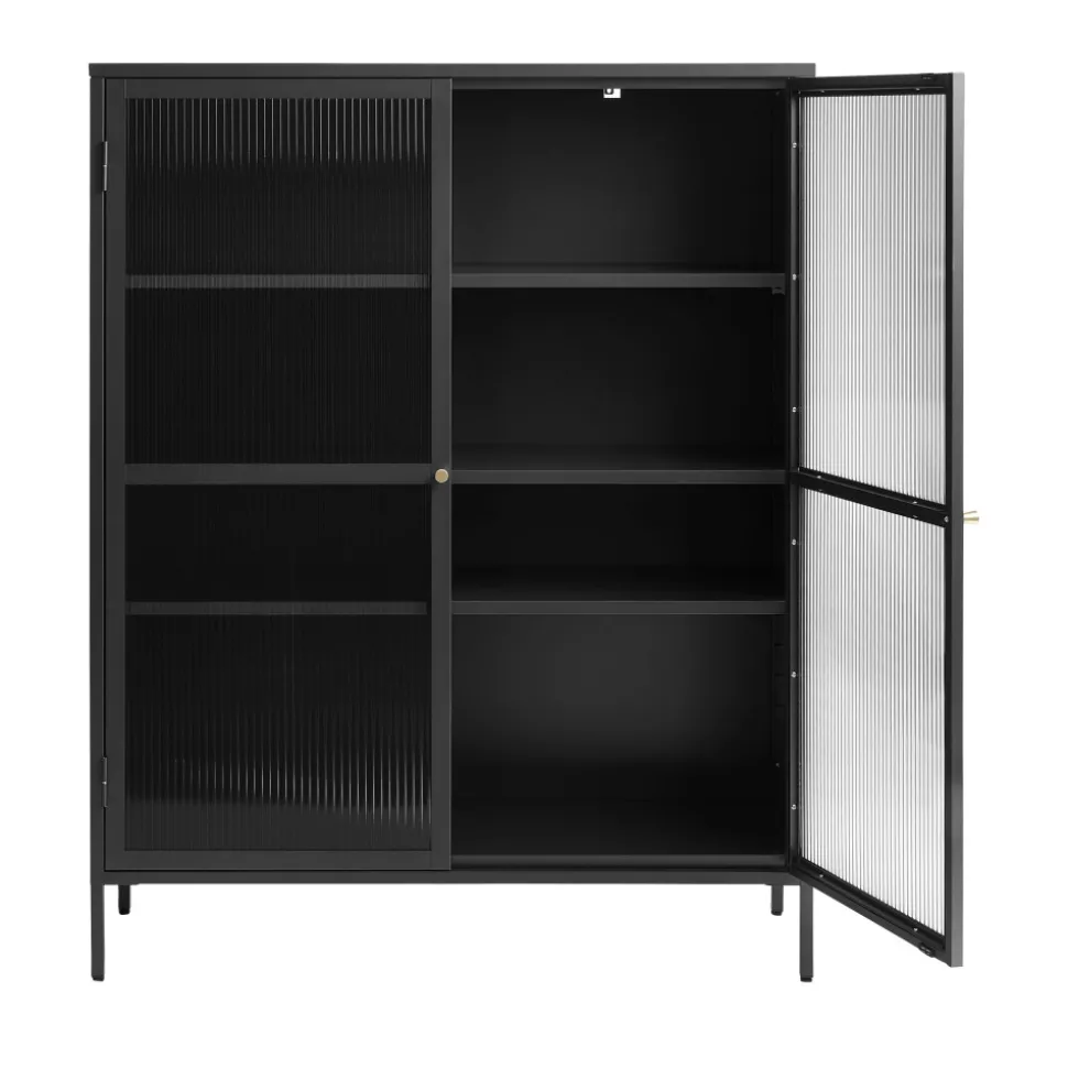 BJORN Vaisselier 2 portes en verre strié et métal H140cm