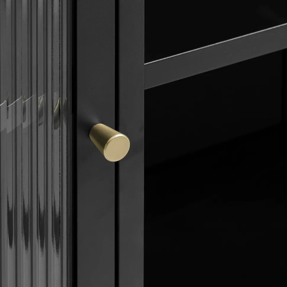 BJORN Vaisselier 2 portes en verre strié et métal H140cm