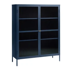 BJORN Vaisselier 2 portes en verre strié et métal H140cm