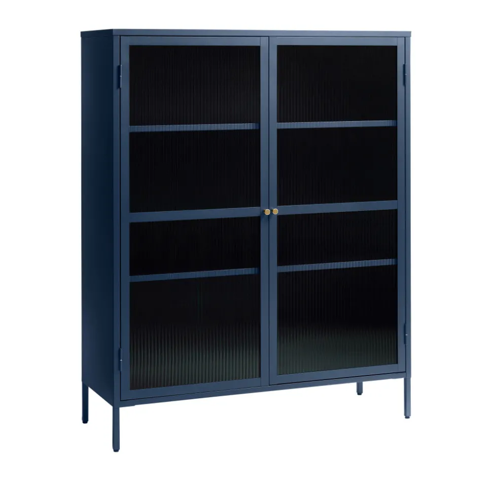 BJORN Vaisselier 2 portes en verre strié et métal H140cm