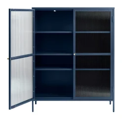 BJORN Vaisselier 2 portes en verre strié et métal H140cm