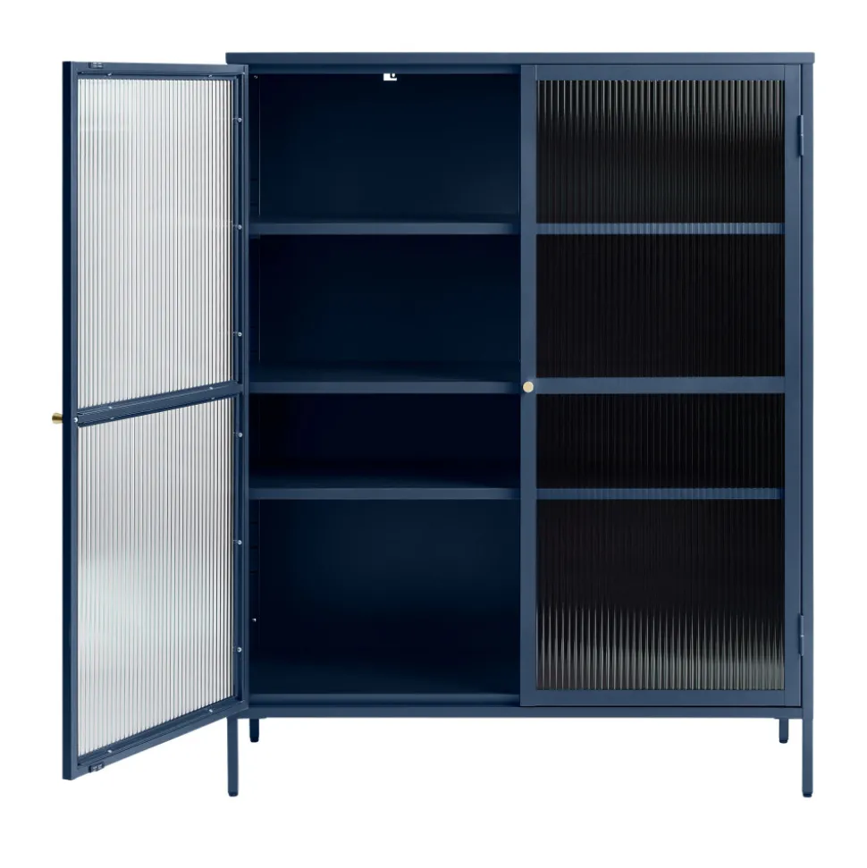 BJORN Vaisselier 2 portes en verre strié et métal H140cm