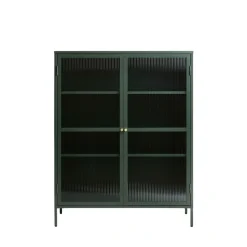 BJORN Vaisselier 2 portes en verre strié et métal H140cm