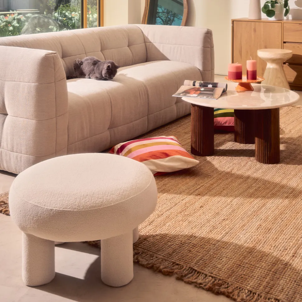 BLOOMI Tabouret rond XL en tissu bouclette ø60cm