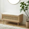BOMBONG Banc d'entrée avec rangement chaussures en bois et cannage L100cm