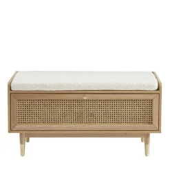 BOMBONG Banc d'entrée avec rangement chaussures en bois et cannage L100cm