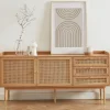 BOMBONG Buffet 2 portes 3 tiroirs en bois et cannage L180cm