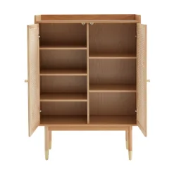 BOMBONG Buffet haut 2 portes en bois et cannage L90cm