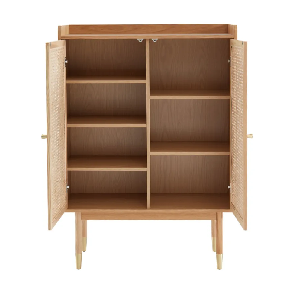 BOMBONG Buffet haut 2 portes en bois et cannage L90cm
