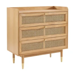 BOMBONG Commode 3 tiroirs en bois et cannage L85cm