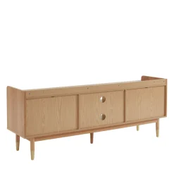 BOMBONG Meuble TV 1 porte 2 tiroirs en bois et cannage L160cm