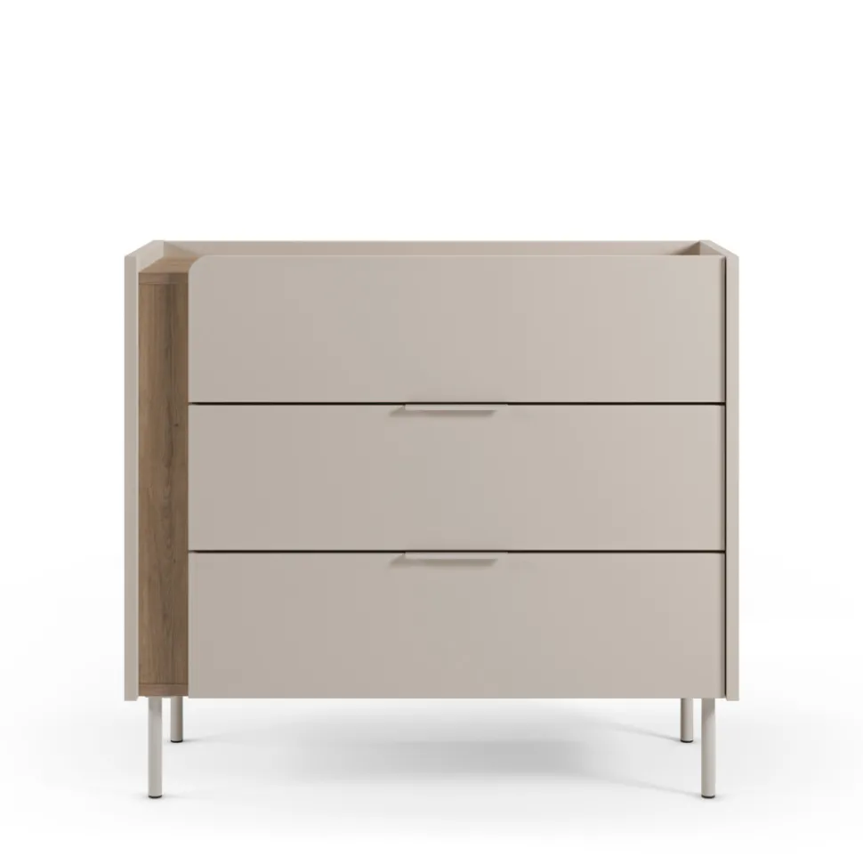 BOXY Commode 3 tiroirs en bois et métal